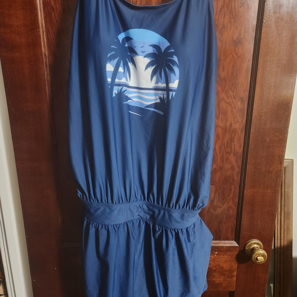 BloomChic Royal Blue Swim Romper With Pockets.